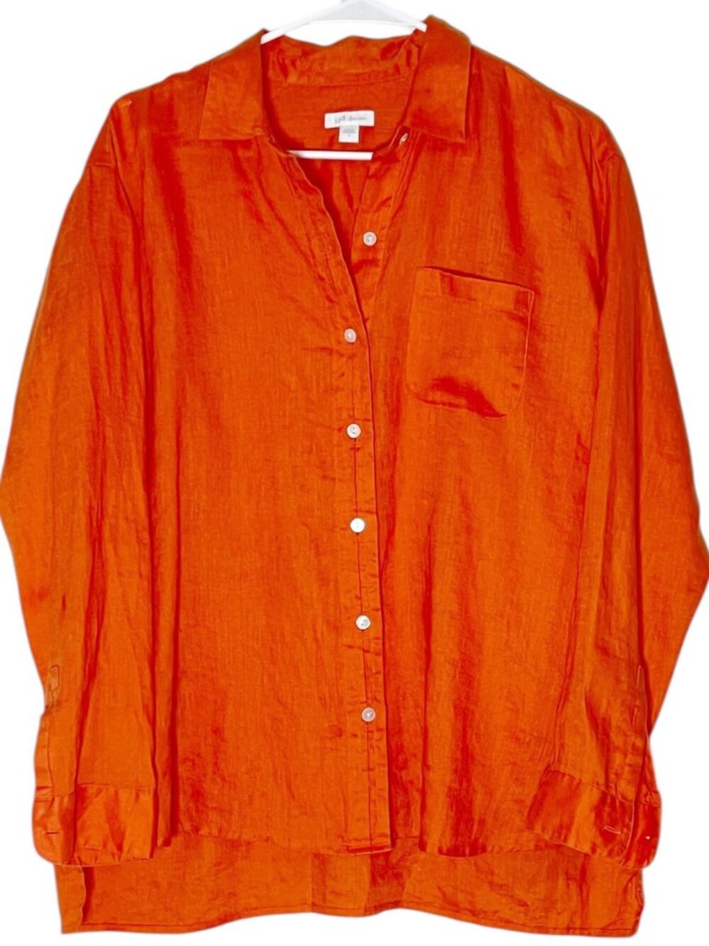 J. Jill orange 100% linen button front long sleeve blouse size S